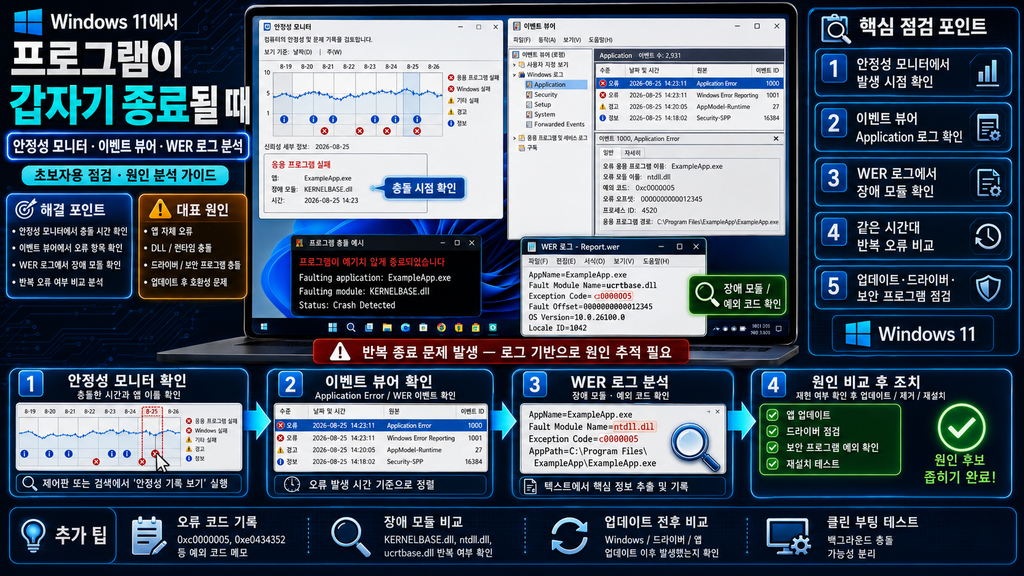 Windows 11에서 프로그램이 갑자기 종료될 때 대표 이미지