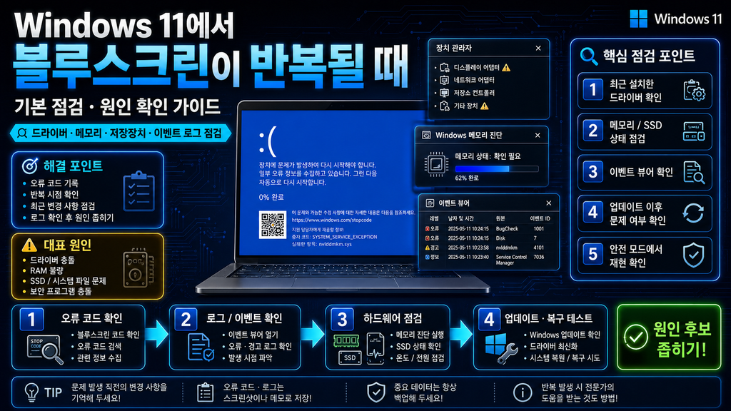 Windows 11에서 블루스크린이 반복될 때 대표 이미지